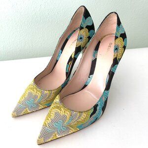 Deimille Floral Jacquard Printed Silk Pumps in Blue Multi Size 37 / 6.5